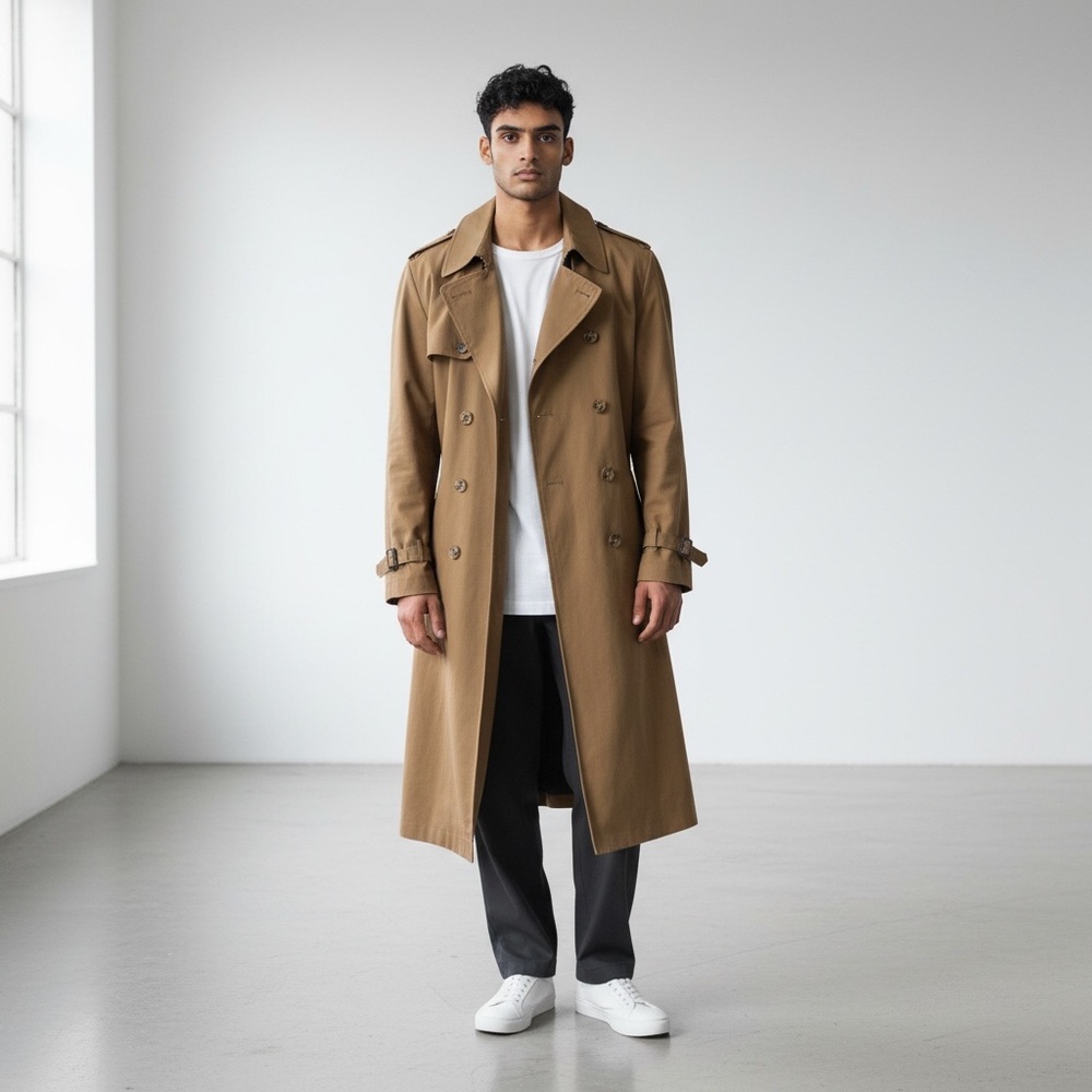 Dior Christian Dior Tan Khaki Vintage Cotton Wool Blend Trench Coat 40R Unisex - Picture 3 of 16